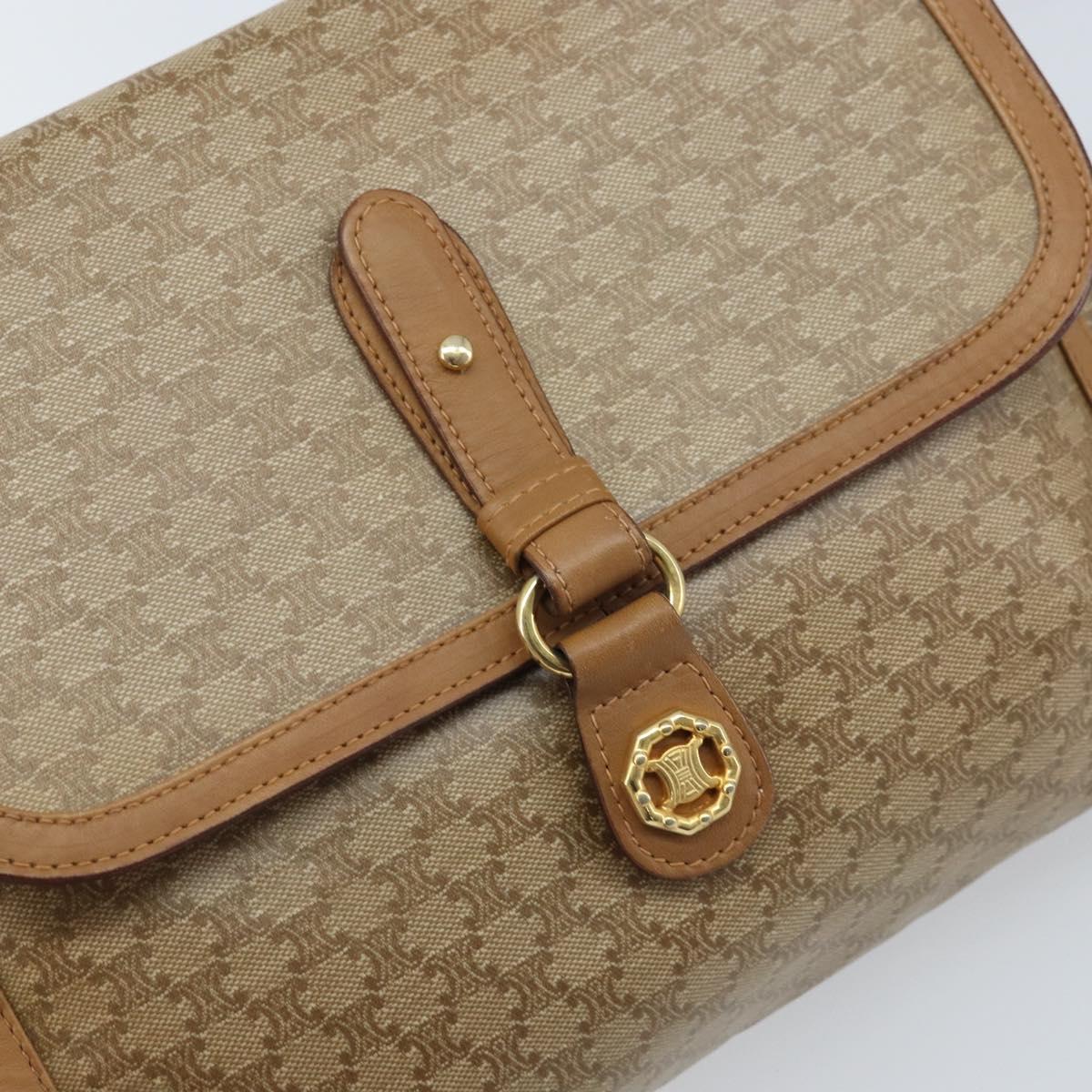 CELINE Macadam Canvas Shoulder Bag PVC Beige Gold Auth AMZ531A