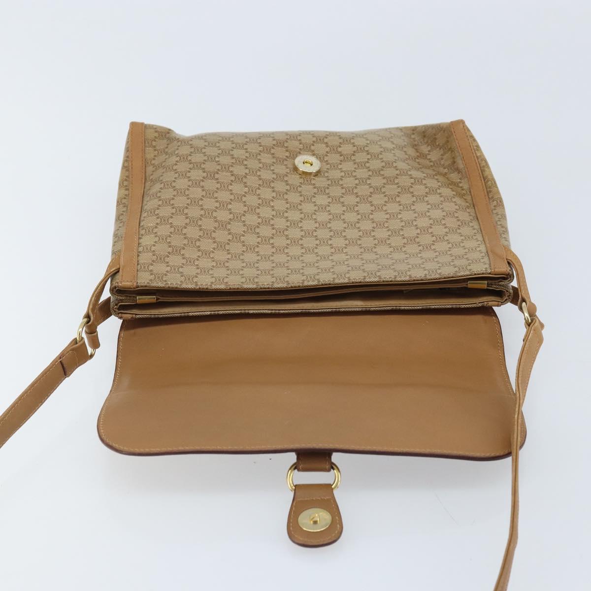 CELINE Macadam Canvas Shoulder Bag PVC Beige Gold Auth AMZ531A