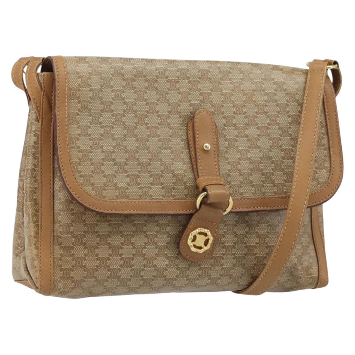 CELINE Macadam Canvas Shoulder Bag PVC Beige Gold Auth AMZ531A