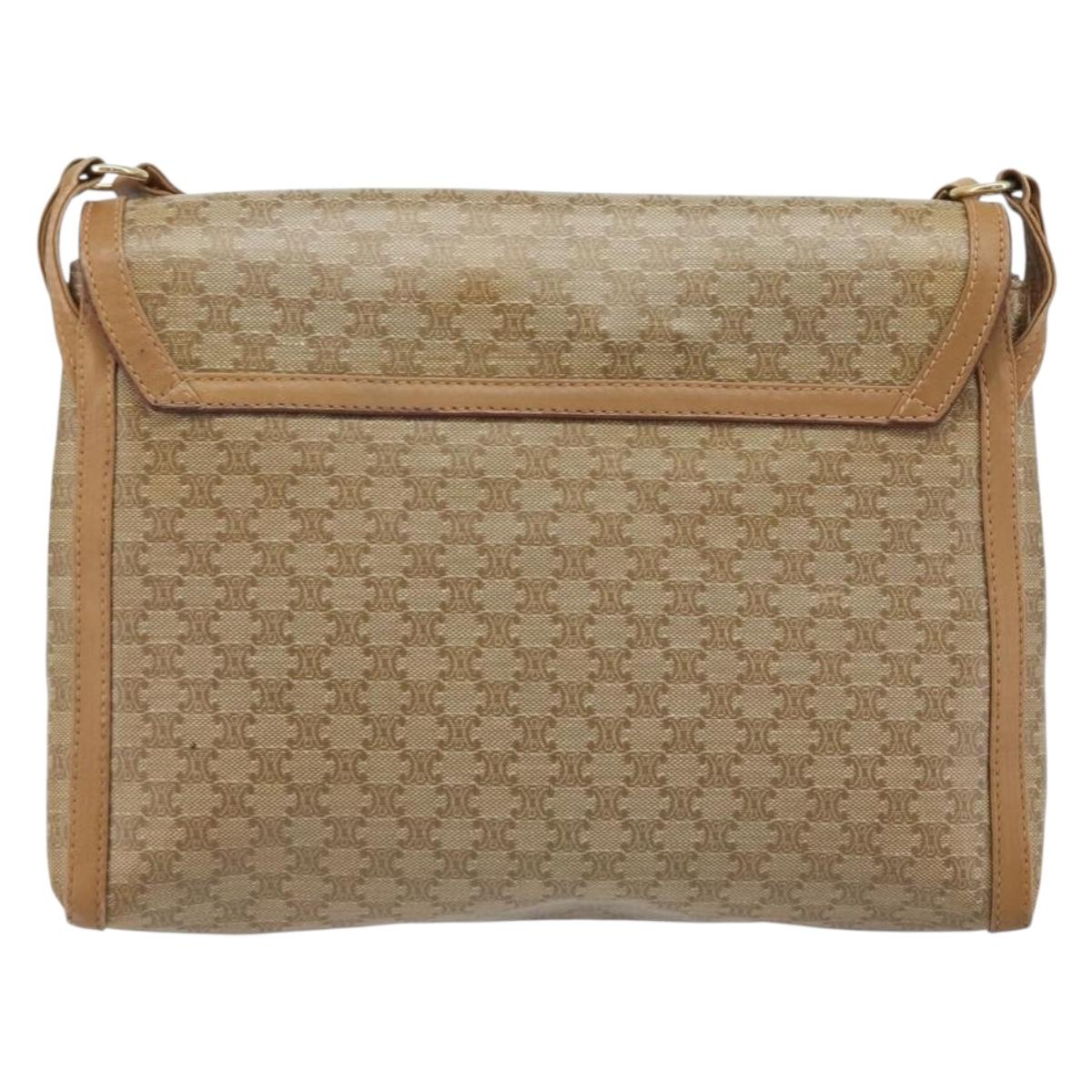 CELINE Macadam Canvas Shoulder Bag PVC Beige Gold Auth AMZ531A
