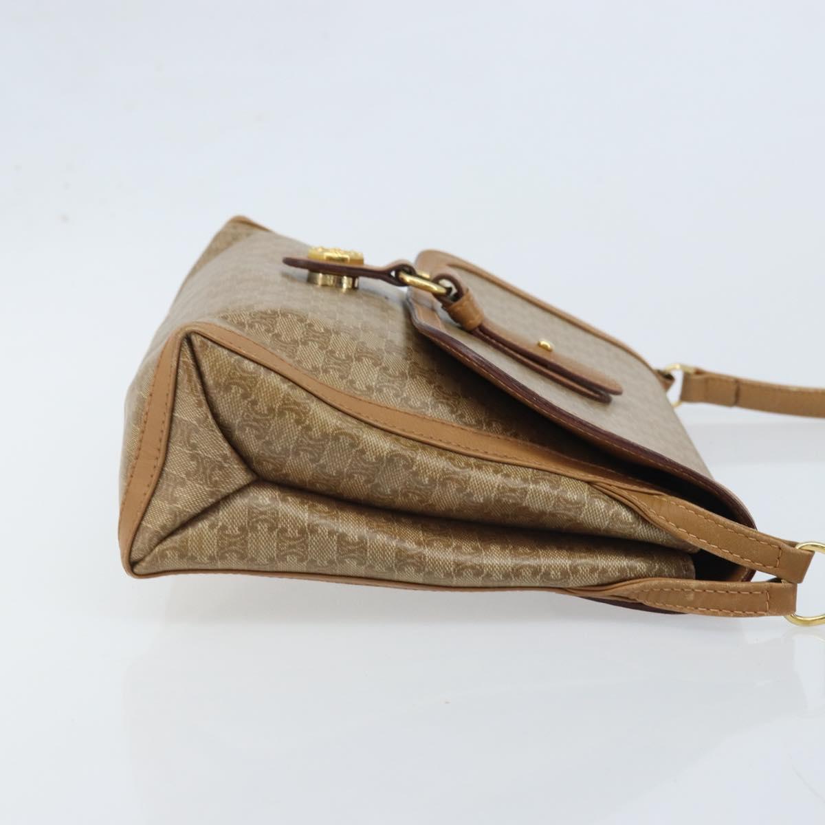 CELINE Macadam Canvas Shoulder Bag PVC Beige Gold Auth AMZ531A