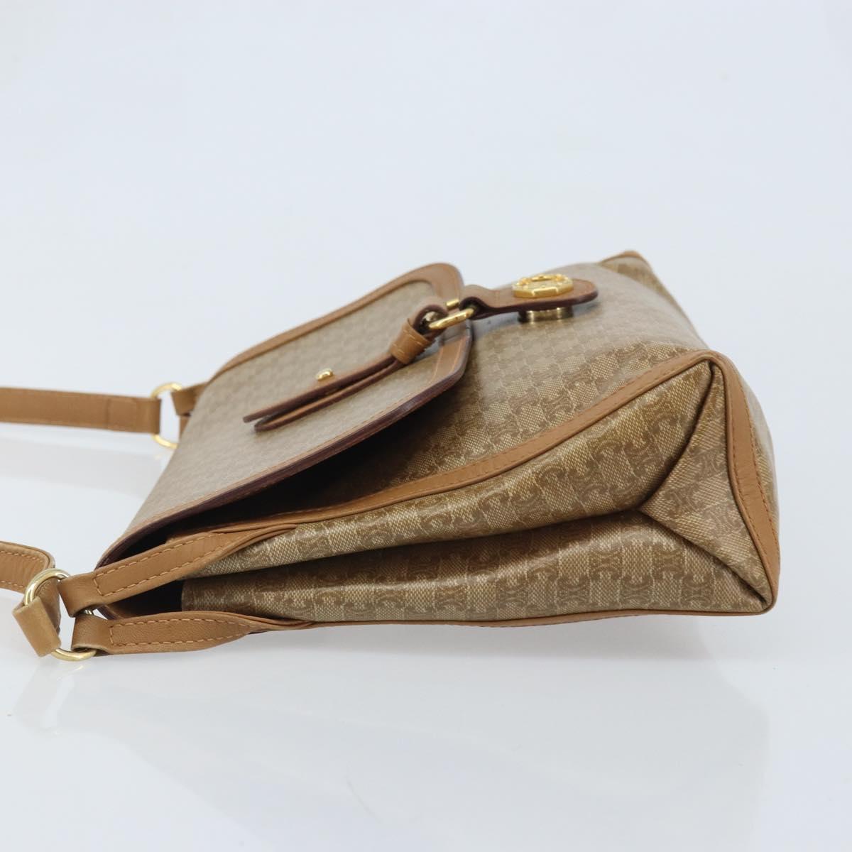 CELINE Macadam Canvas Shoulder Bag PVC Beige Gold Auth AMZ531A
