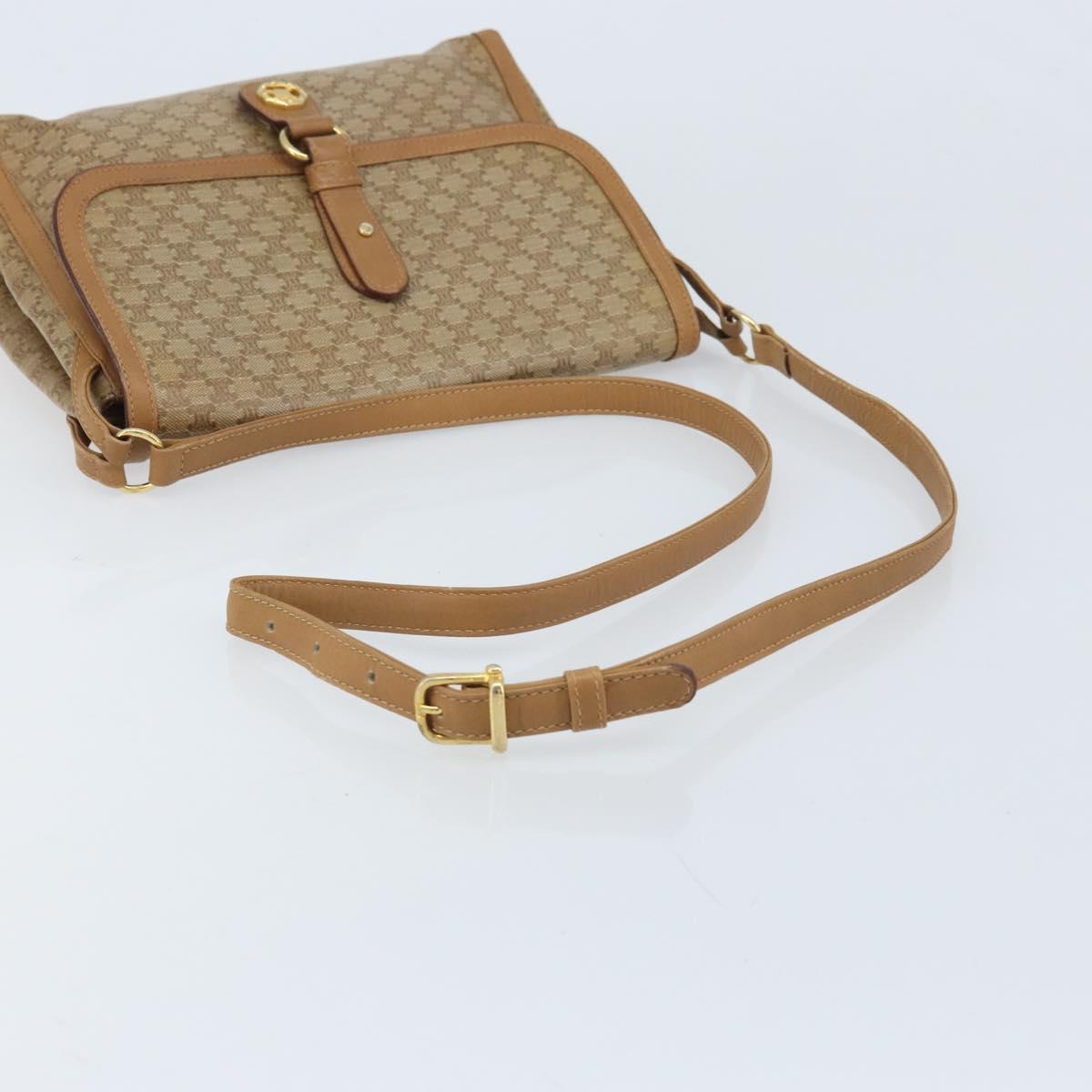 CELINE Macadam Canvas Shoulder Bag PVC Beige Gold Auth AMZ531A