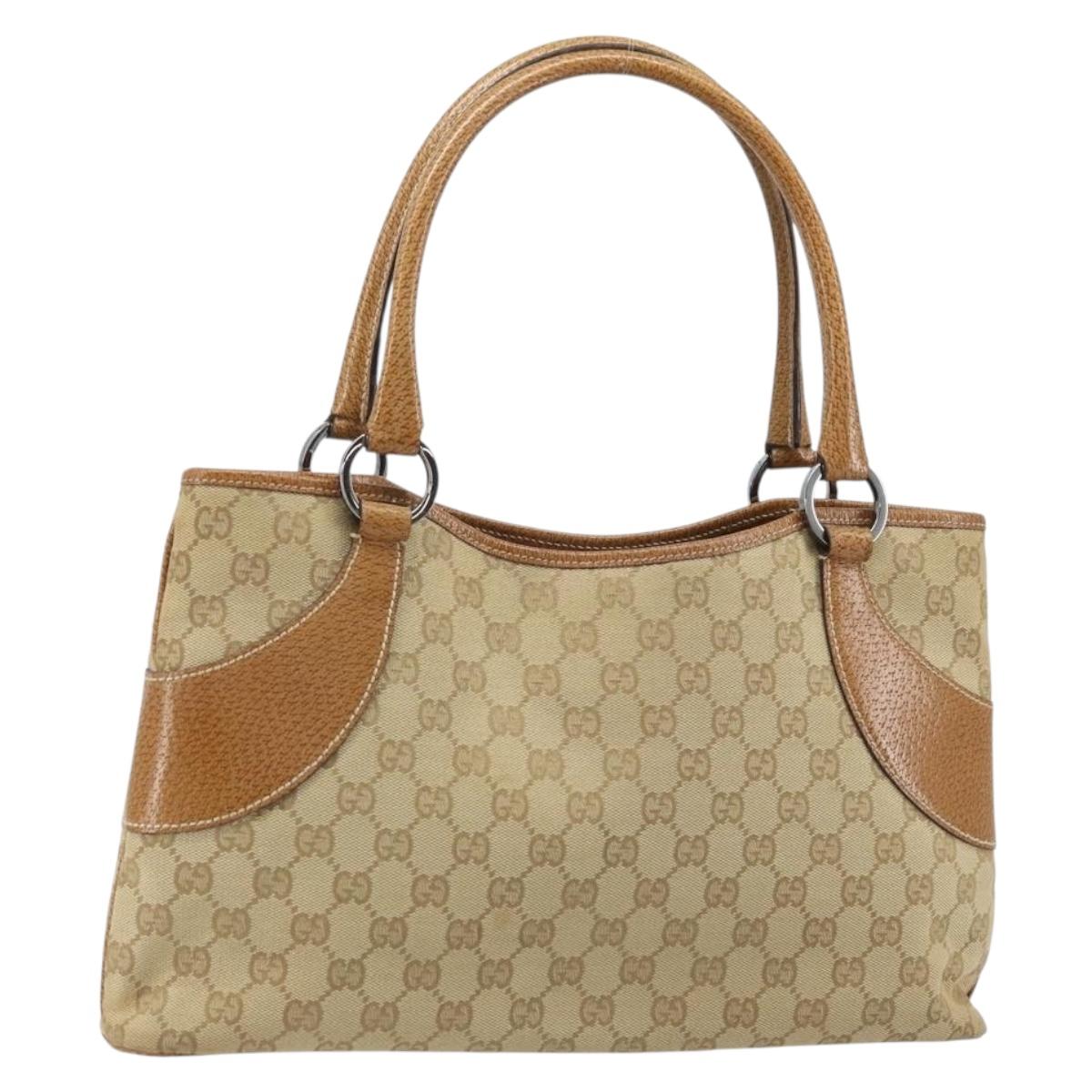GUCCI GG Canvas Hand Bag Beige Silver 113015 Auth AMZ533A
