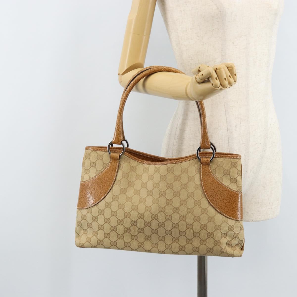 GUCCI GG Canvas Hand Bag Beige Silver 113015 Auth AMZ533A