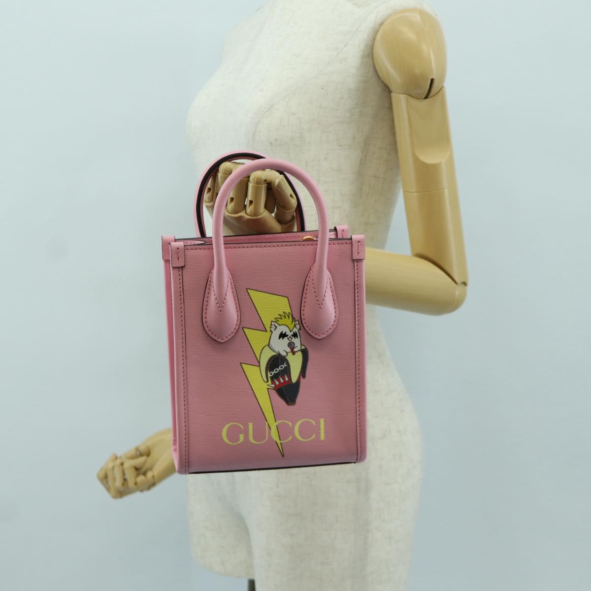 GUCCI Bananya Mini Tote Bag Leather 2way Pink Gold 671623 Auth AMZ534M