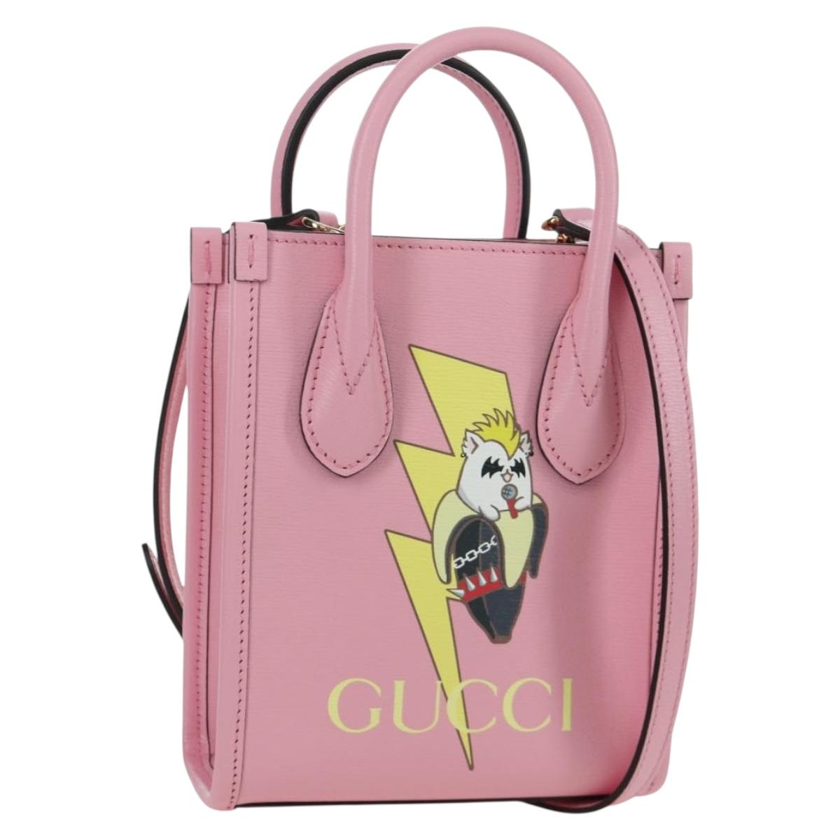 GUCCI Bananya Mini Tote Bag Leather 2way Pink Gold 671623 Auth AMZ535M