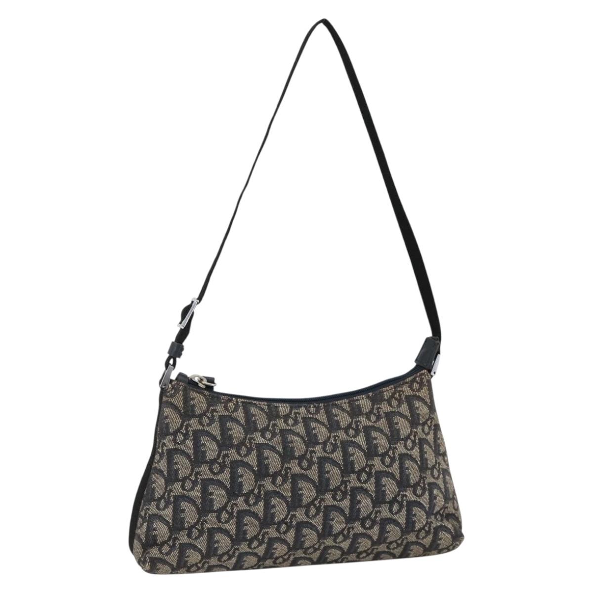 Christian Dior Trotter Canvas Shoulder Bag Navy Silver Auth AMZ538A