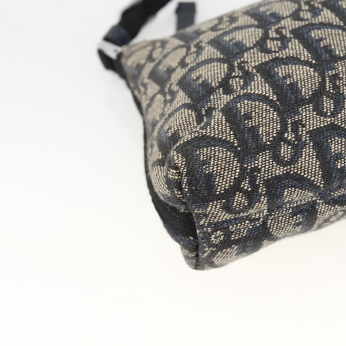 Christian Dior Trotter Canvas Shoulder Bag Navy Silver Auth AMZ538A