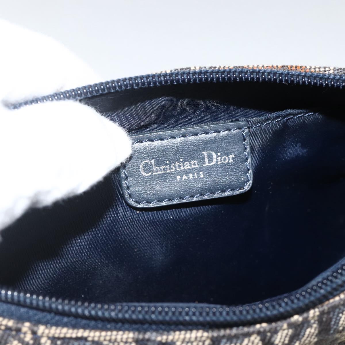 Christian Dior Trotter Canvas Shoulder Bag Navy Silver Auth AMZ538A