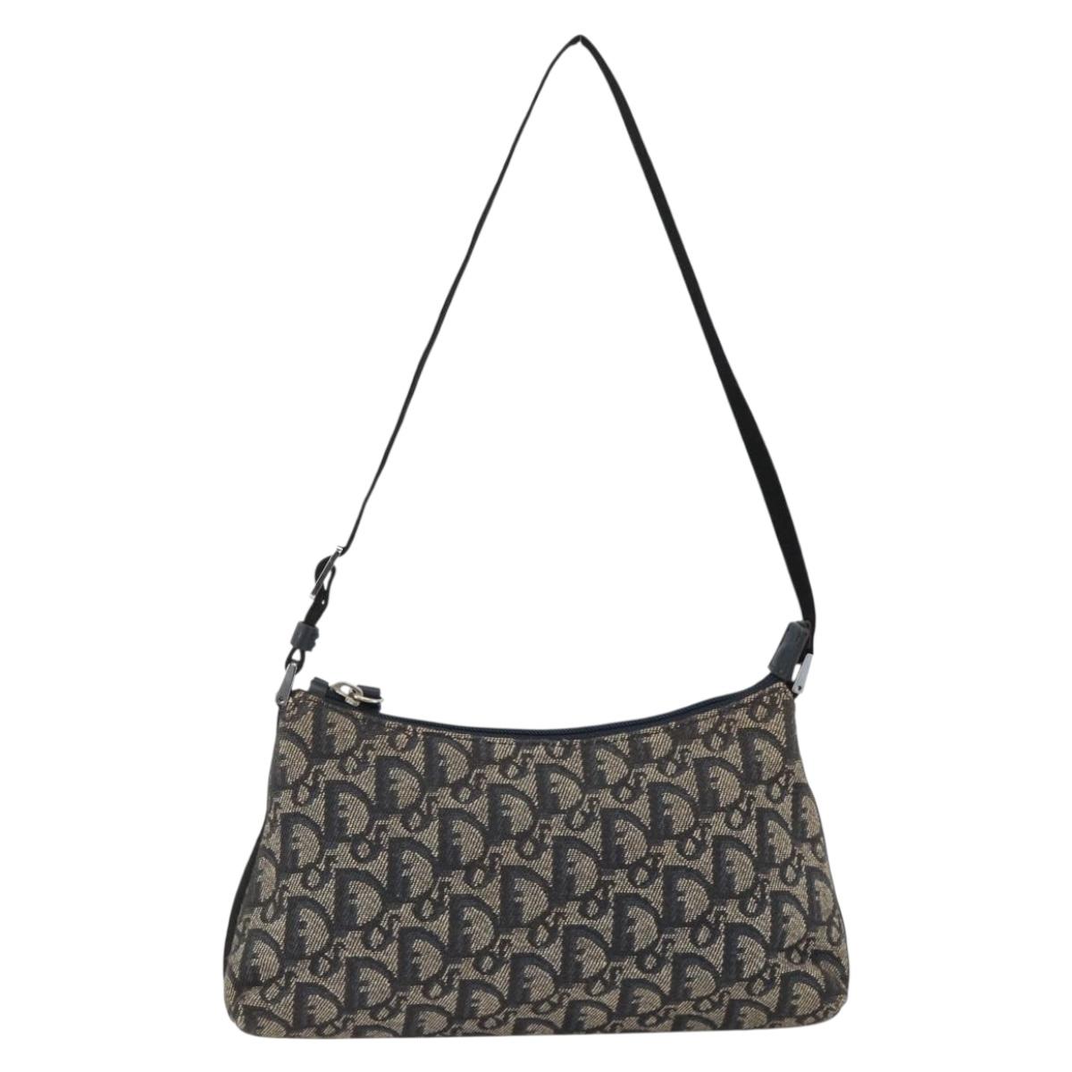Christian Dior Trotter Canvas Shoulder Bag Navy Silver Auth AMZ538A