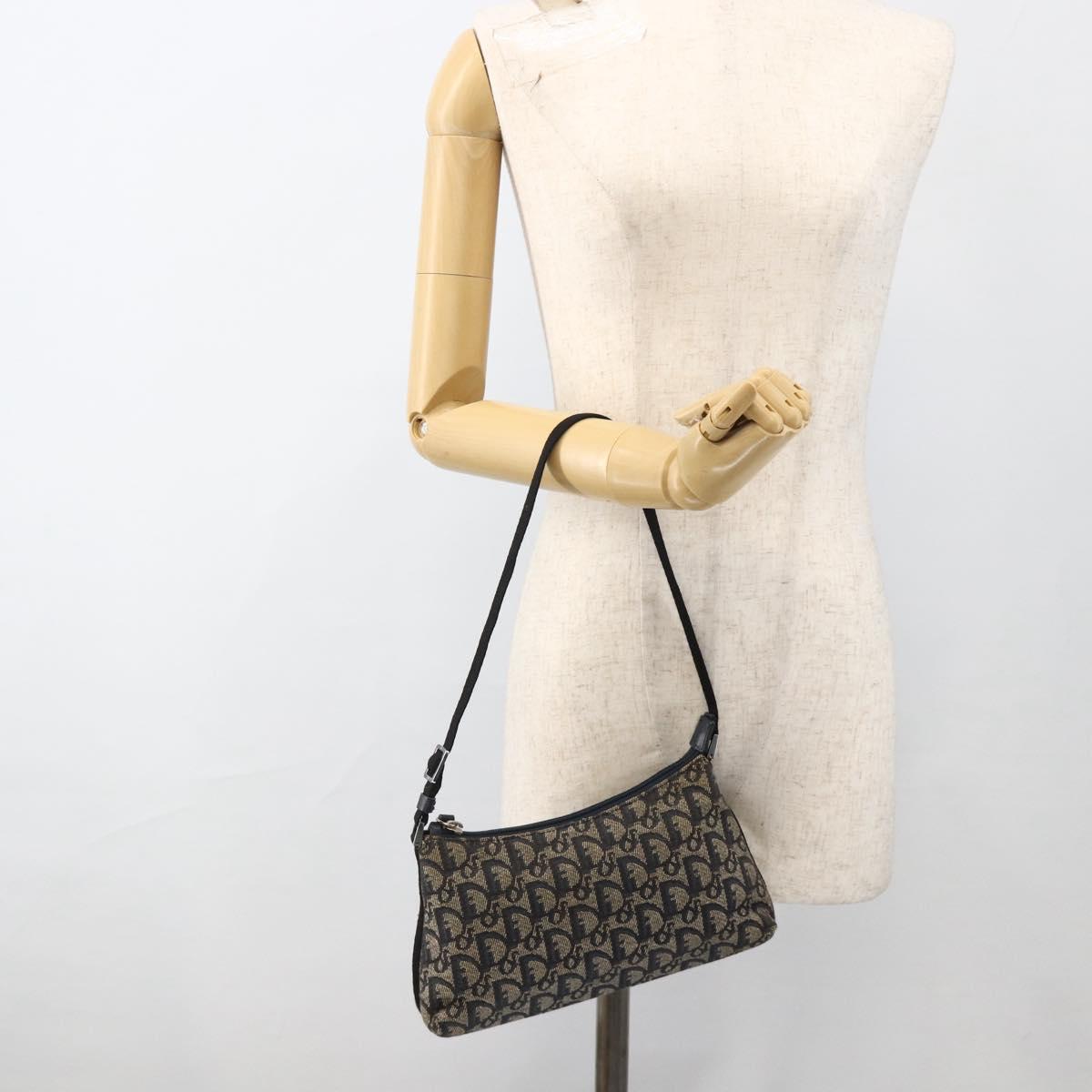 Christian Dior Trotter Canvas Shoulder Bag Navy Silver Auth AMZ538A