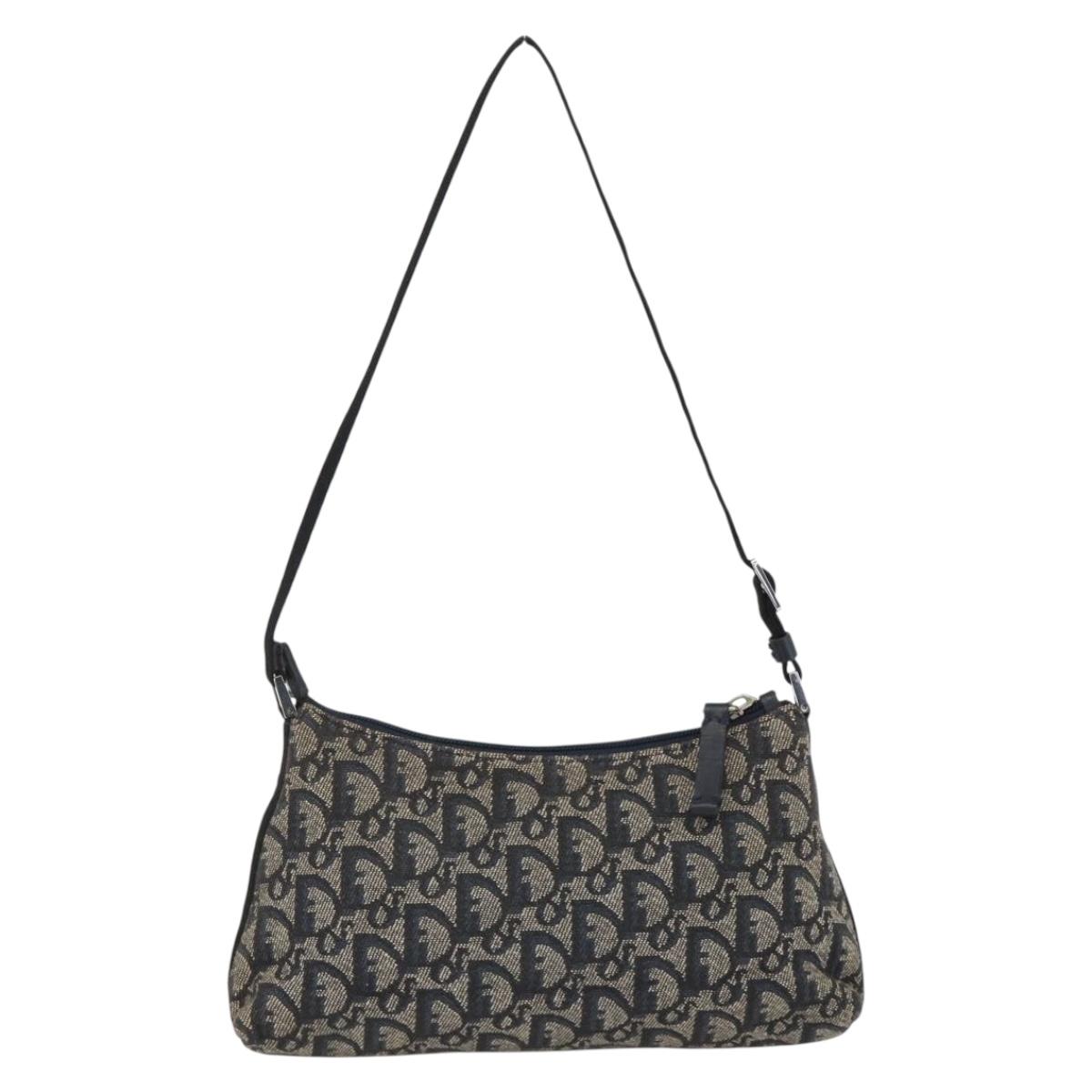 Christian Dior Trotter Canvas Shoulder Bag Navy Silver Auth AMZ538A