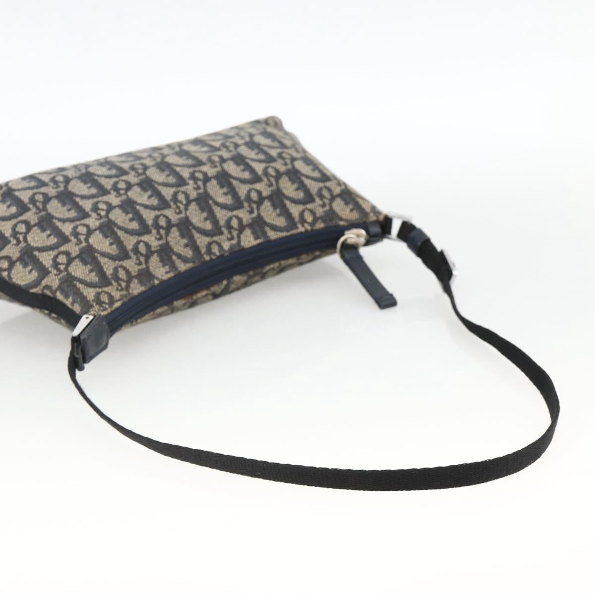 Christian Dior Trotter Canvas Shoulder Bag Navy Silver Auth AMZ538A