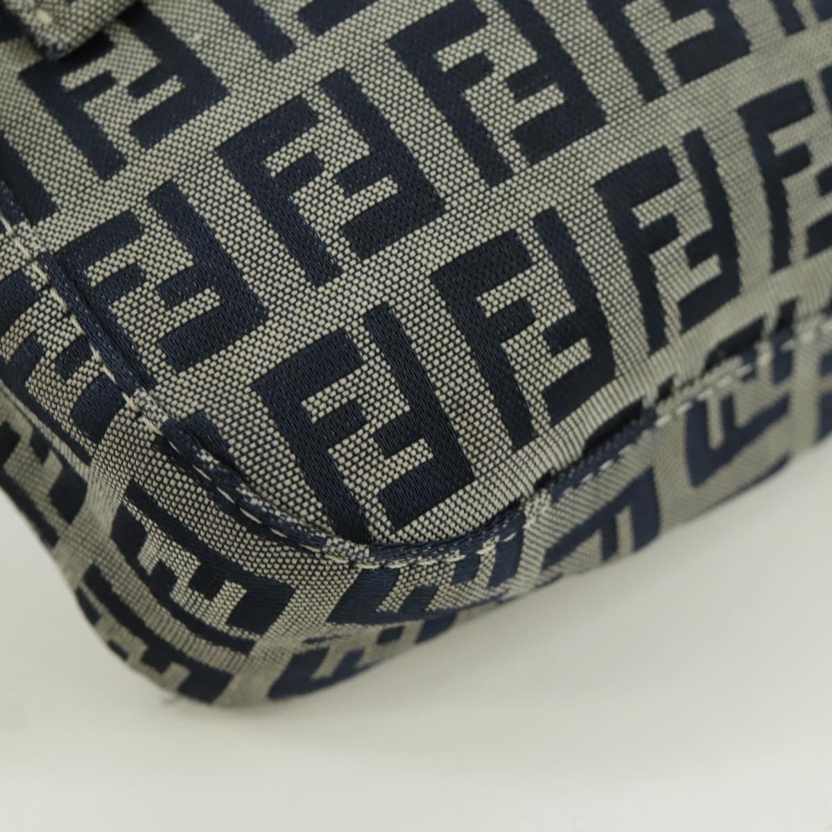 FENDI Zucchino Canvas Mamma Baguette Hand Bag Navy Silver Auth AMZ542V