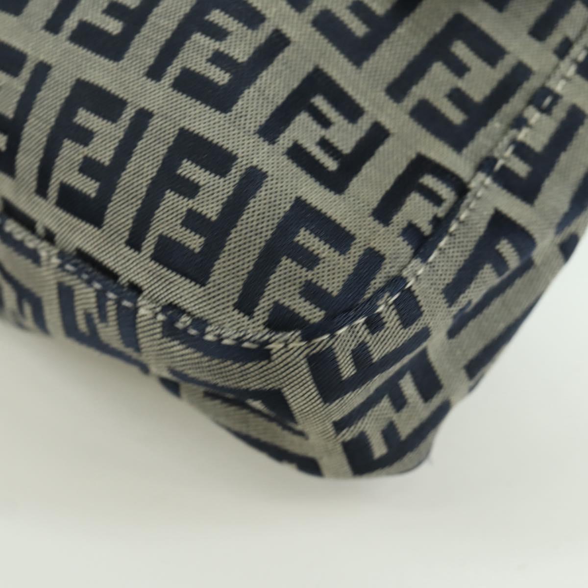 FENDI Zucchino Canvas Mamma Baguette Hand Bag Navy Silver Auth AMZ542V