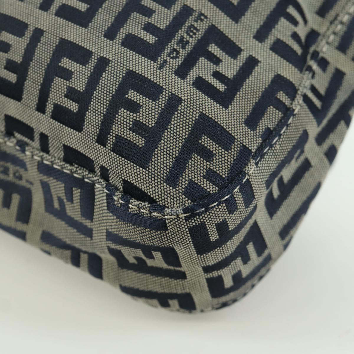 FENDI Zucchino Canvas Mamma Baguette Hand Bag Navy Silver Auth AMZ542V