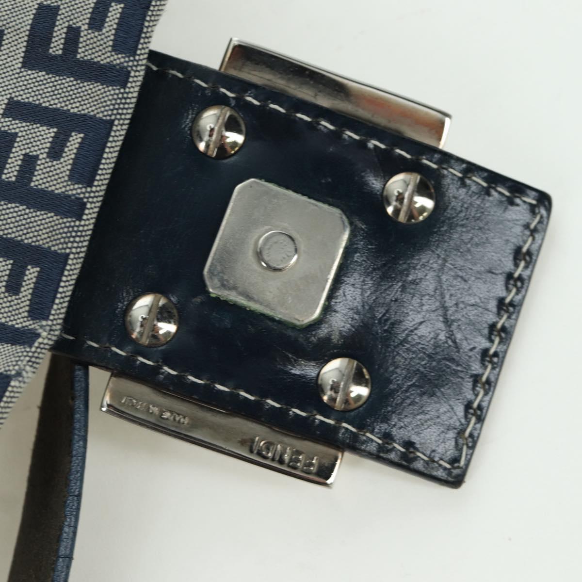 FENDI Zucchino Canvas Mamma Baguette Hand Bag Navy Silver Auth AMZ542V
