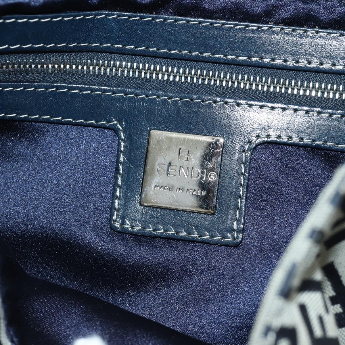 FENDI Zucchino Canvas Mamma Baguette Hand Bag Navy Silver Auth AMZ542V