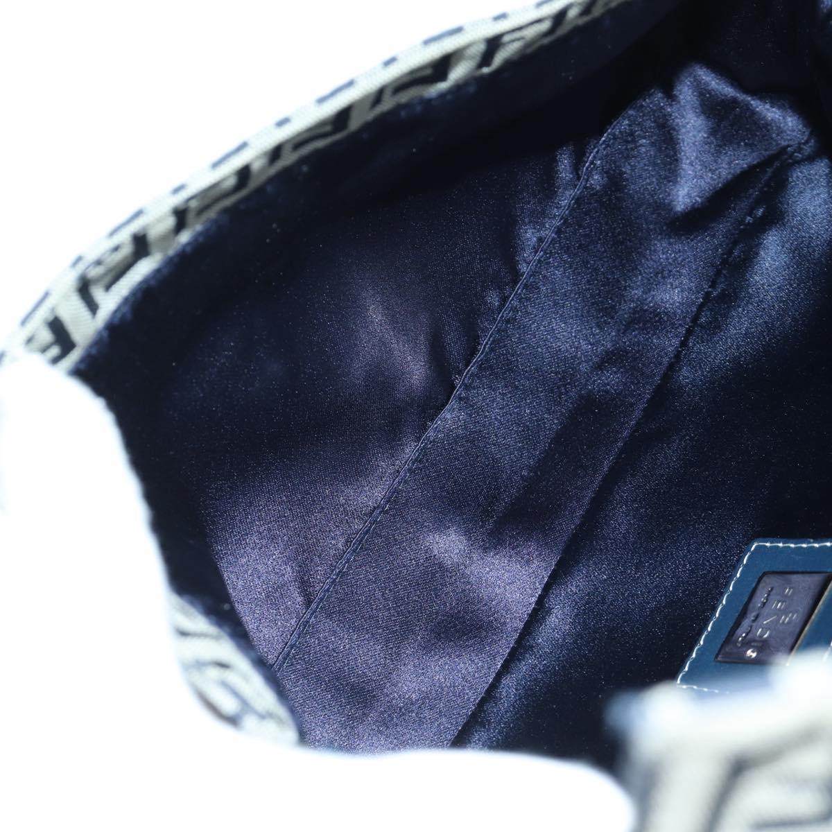 FENDI Zucchino Canvas Mamma Baguette Hand Bag Navy Silver Auth AMZ542V