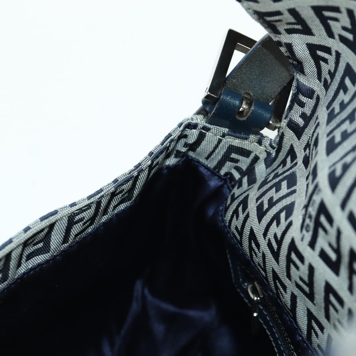 FENDI Zucchino Canvas Mamma Baguette Hand Bag Navy Silver Auth AMZ542V