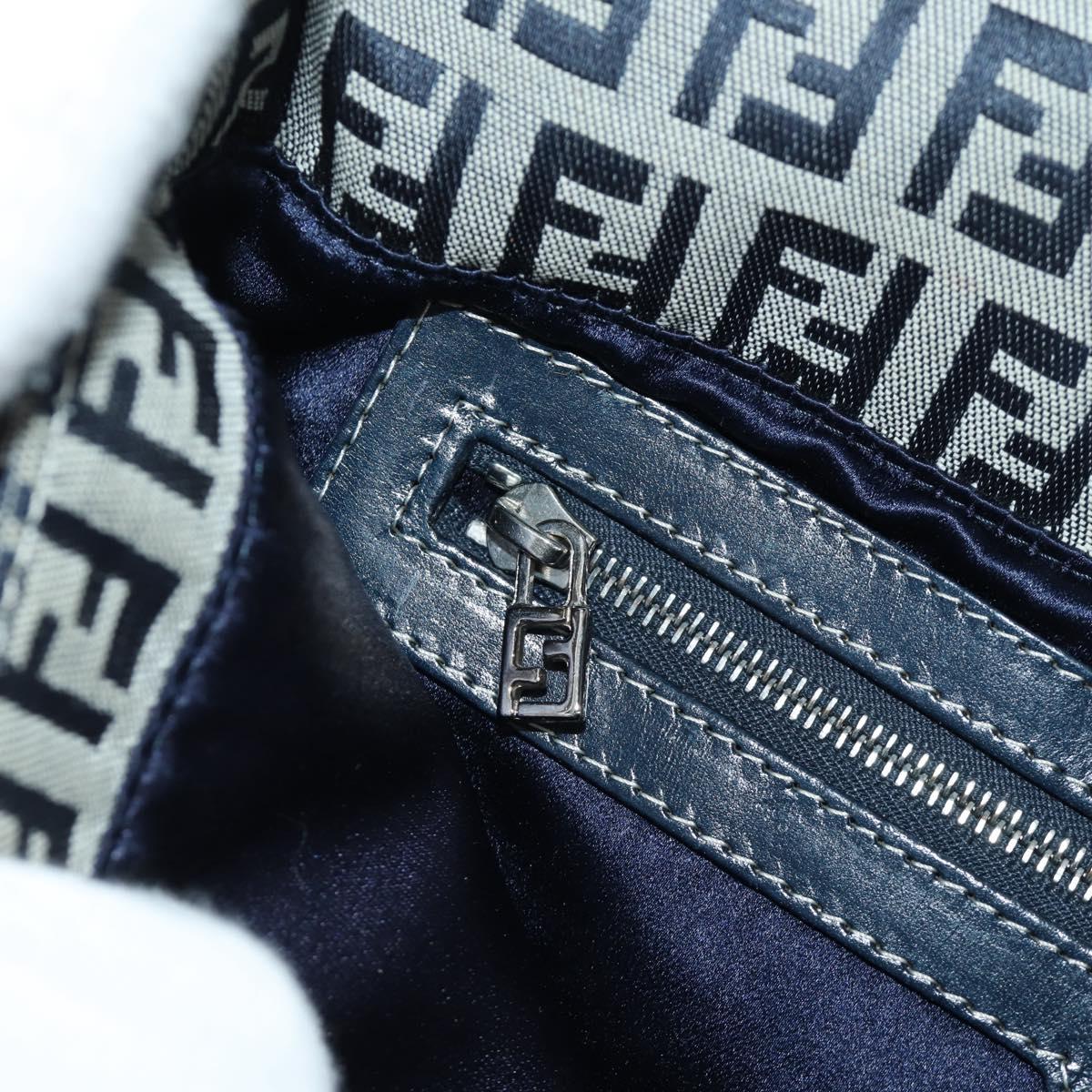 FENDI Zucchino Canvas Mamma Baguette Hand Bag Navy Silver Auth AMZ542V