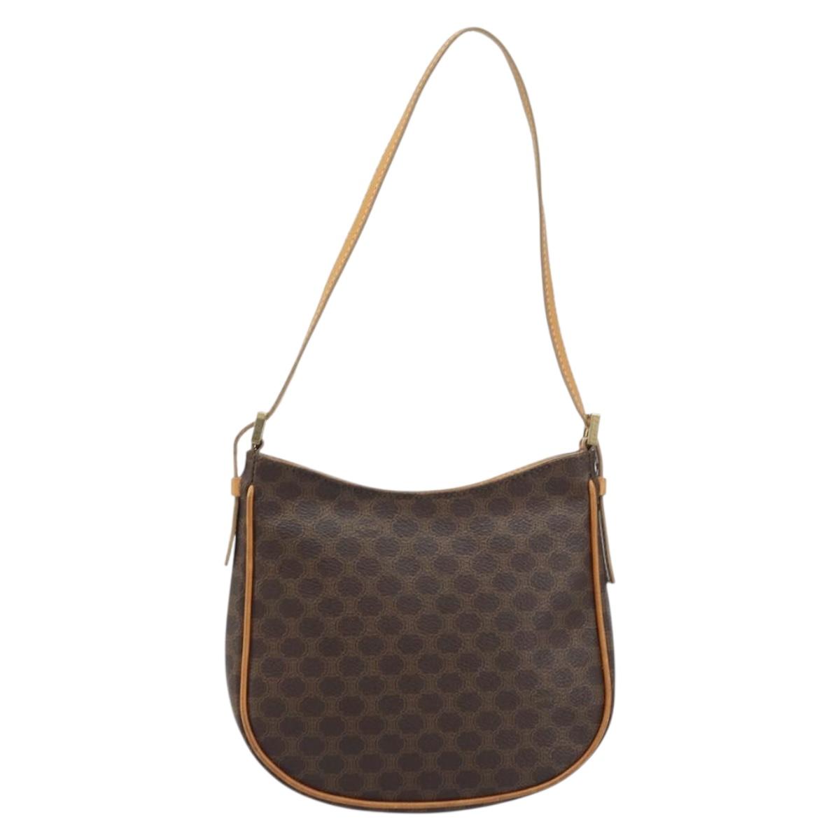 CELINE Macadam Canvas Shoulder Bag PVC Leather Brown Gold Auth AMZ543A