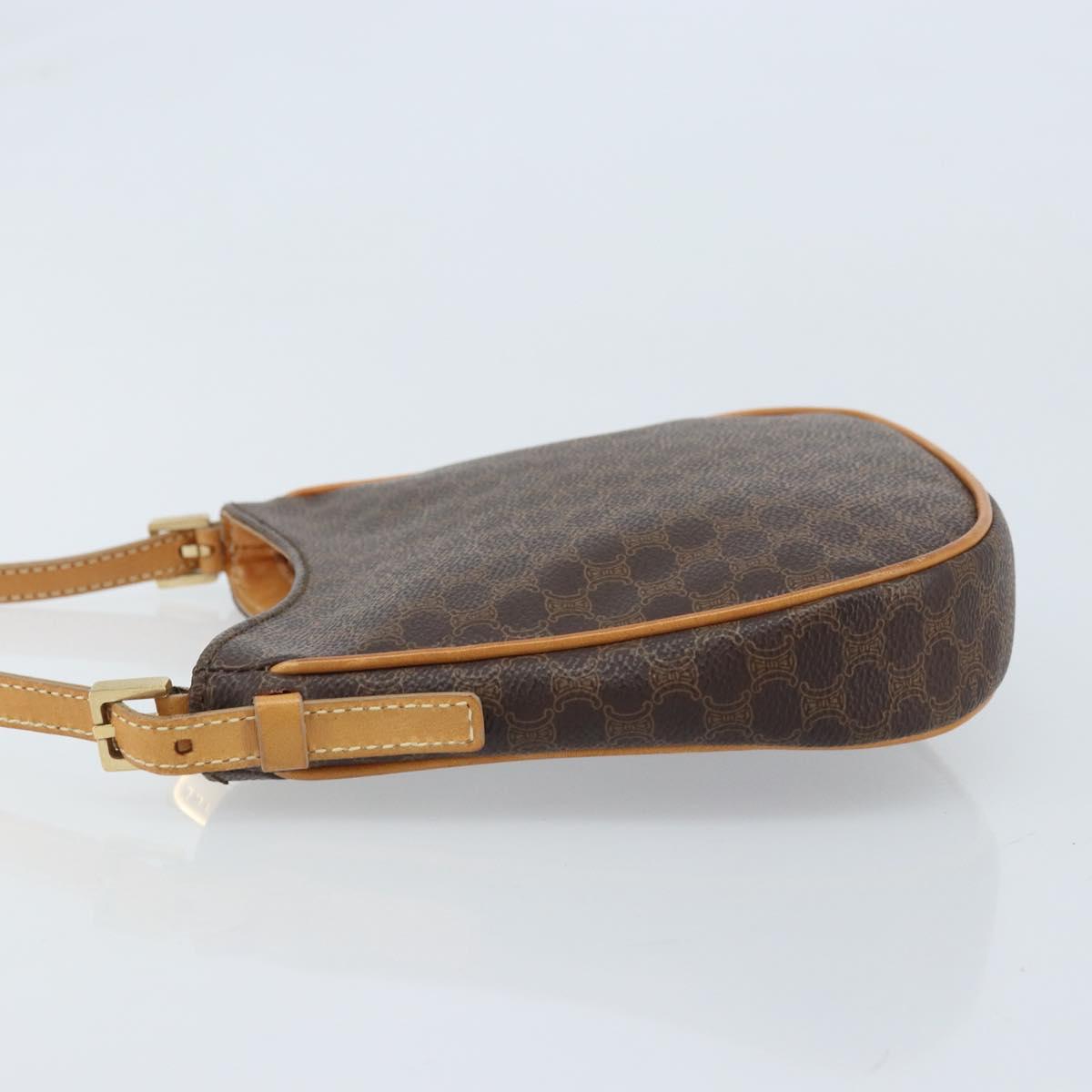 CELINE Macadam Canvas Shoulder Bag PVC Leather Brown Gold Auth AMZ543A
