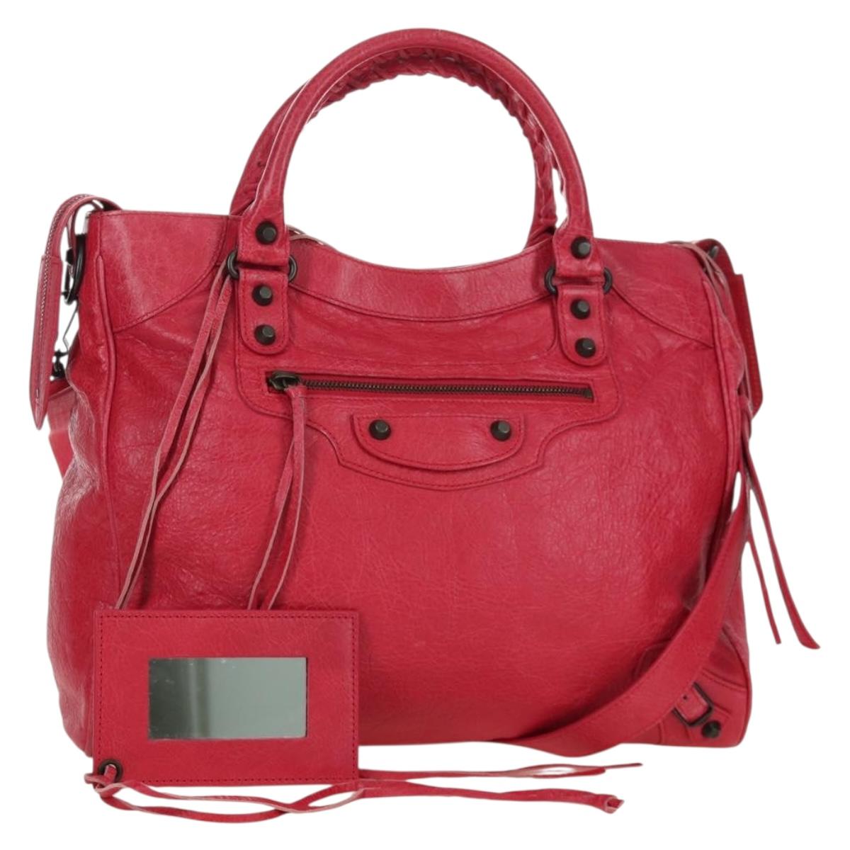 BALENCIAGA The City Hand Bag Leather 2way Red 235216 Auth AMZ544V