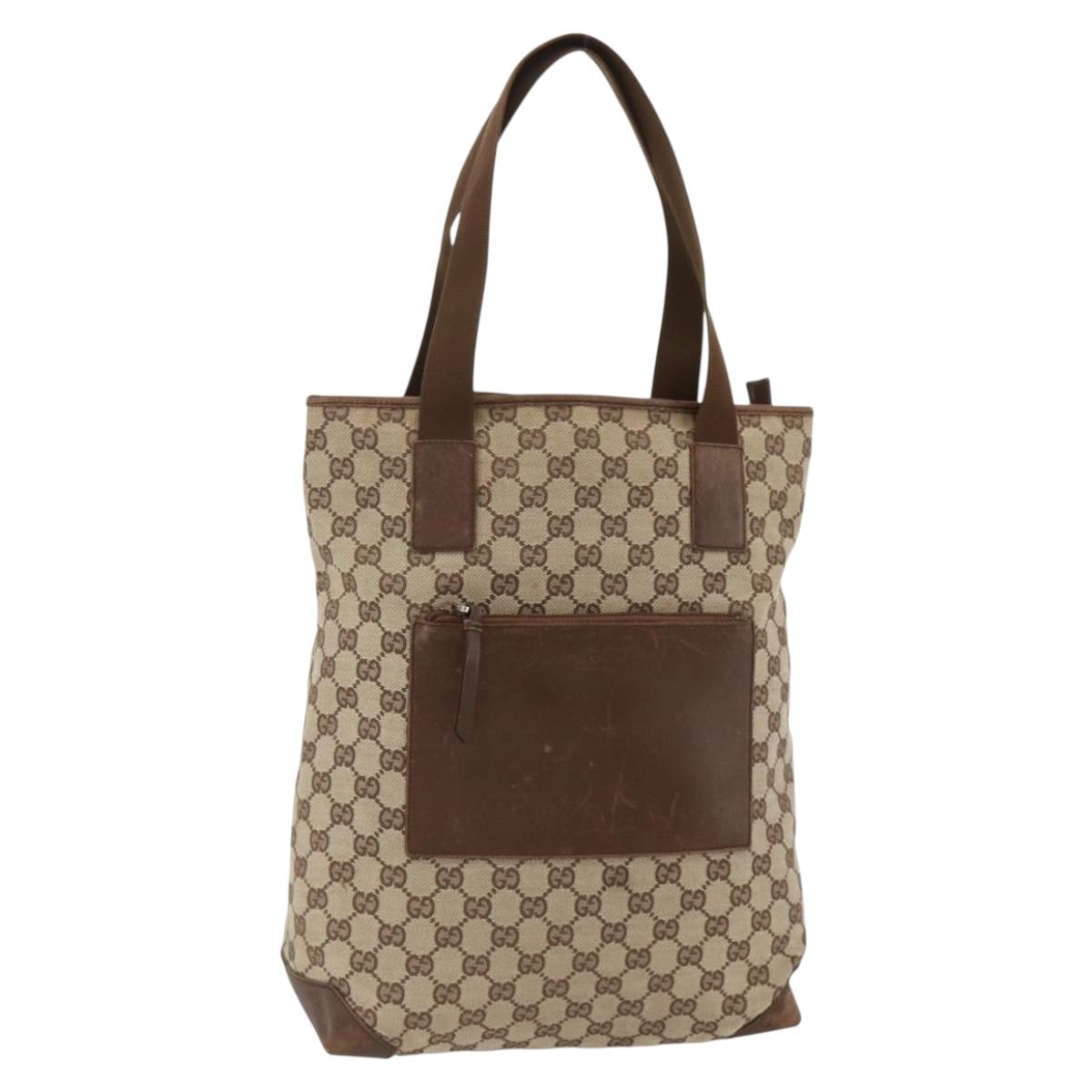 GUCCI GG Canvas Tote Bag Beige Silver 28892 Auth AMZ559