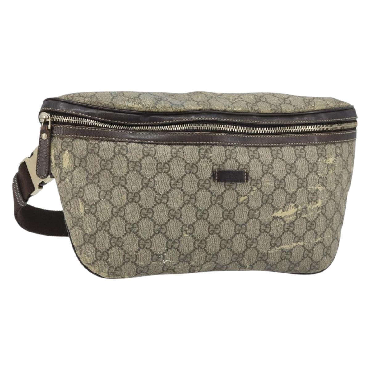 GUCCI GG Supreme Body Bag PVC Beige Gold 211110 Auth AMZ560