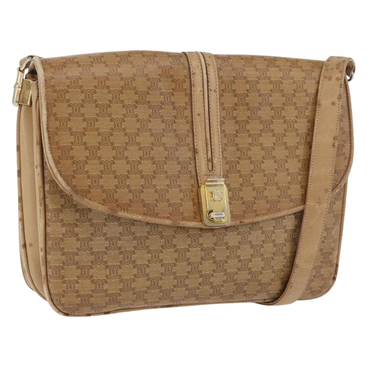 CELINE Macadam Canvas Shoulder Bag PVC Beige Gold Auth AMZ561