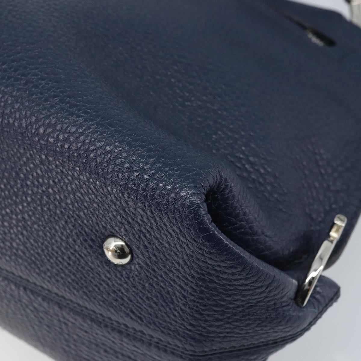 Salvatore Ferragamo Gancini Hand Bag Leather 2way Navy Silver Auth AMZ562A