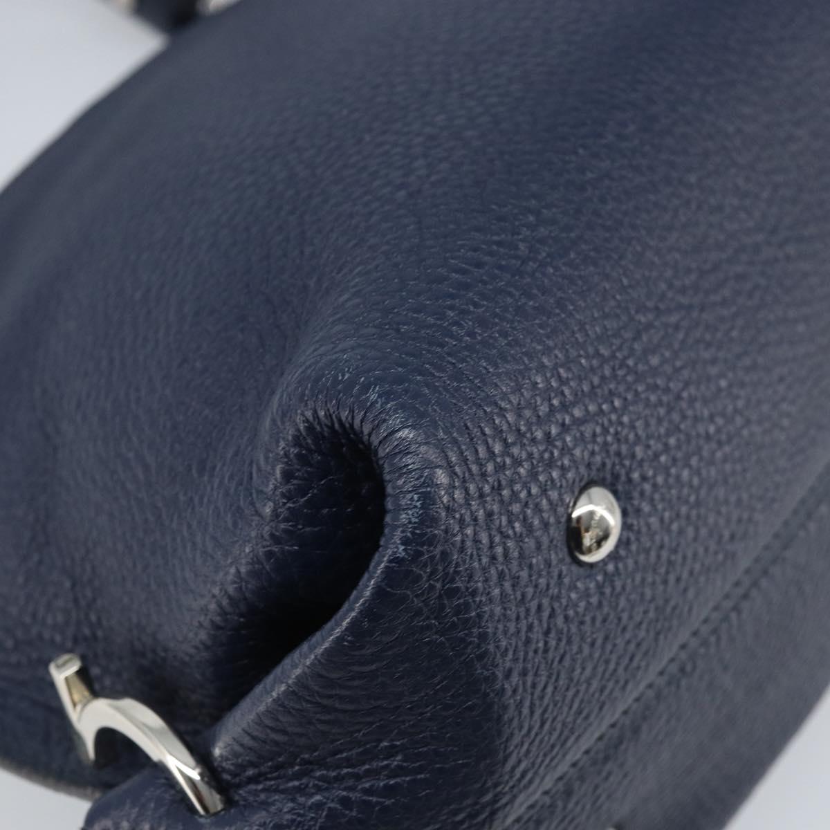 Salvatore Ferragamo Gancini Hand Bag Leather 2way Navy Silver Auth AMZ562A
