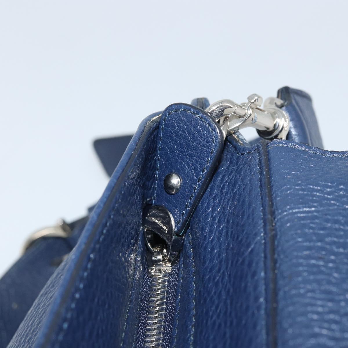 Salvatore Ferragamo Gancini Hand Bag Leather 2way Navy Silver Auth AMZ562A