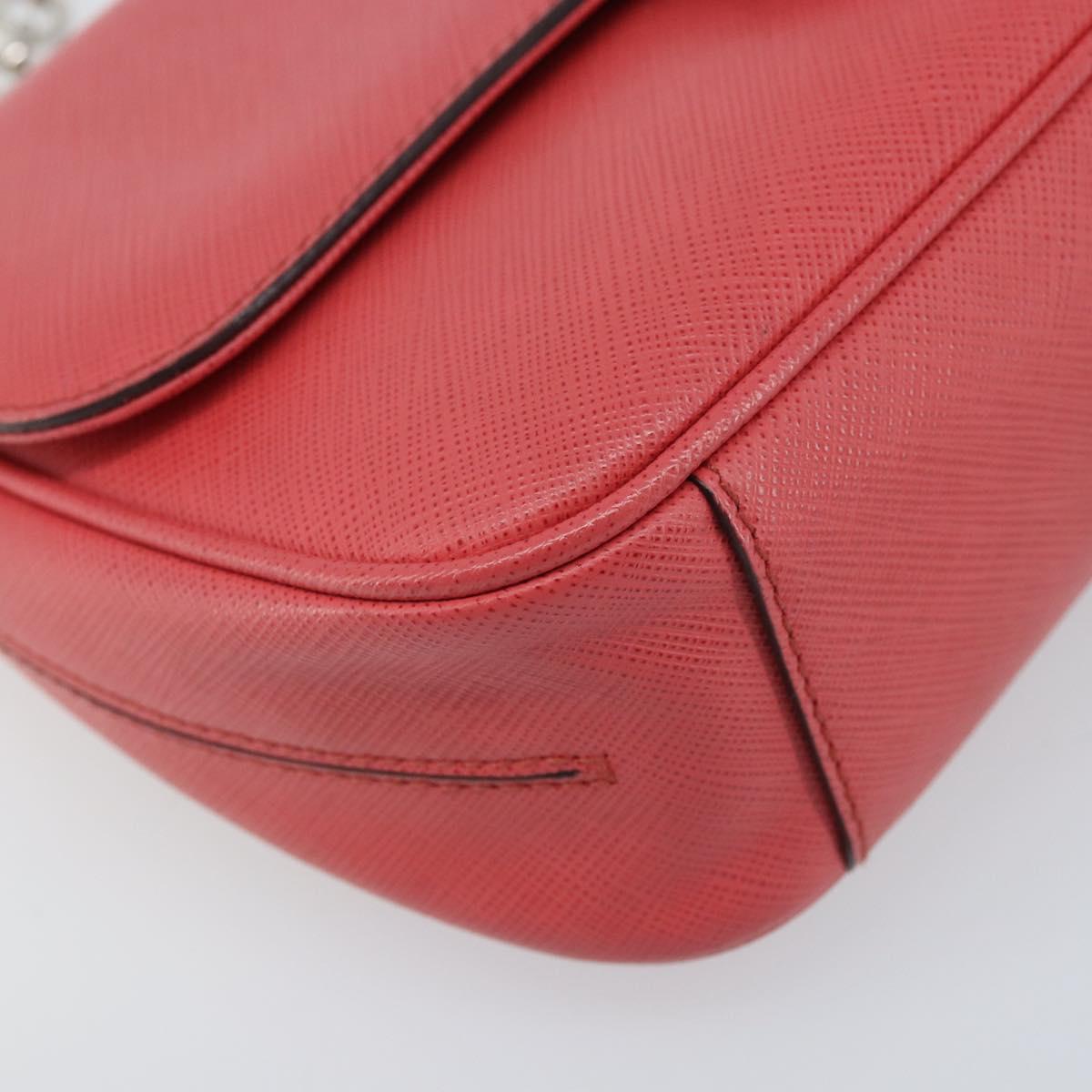 Salvatore Ferragamo Gancini Chain Shoulder Bag Leather Pink Silver Auth AMZ563A