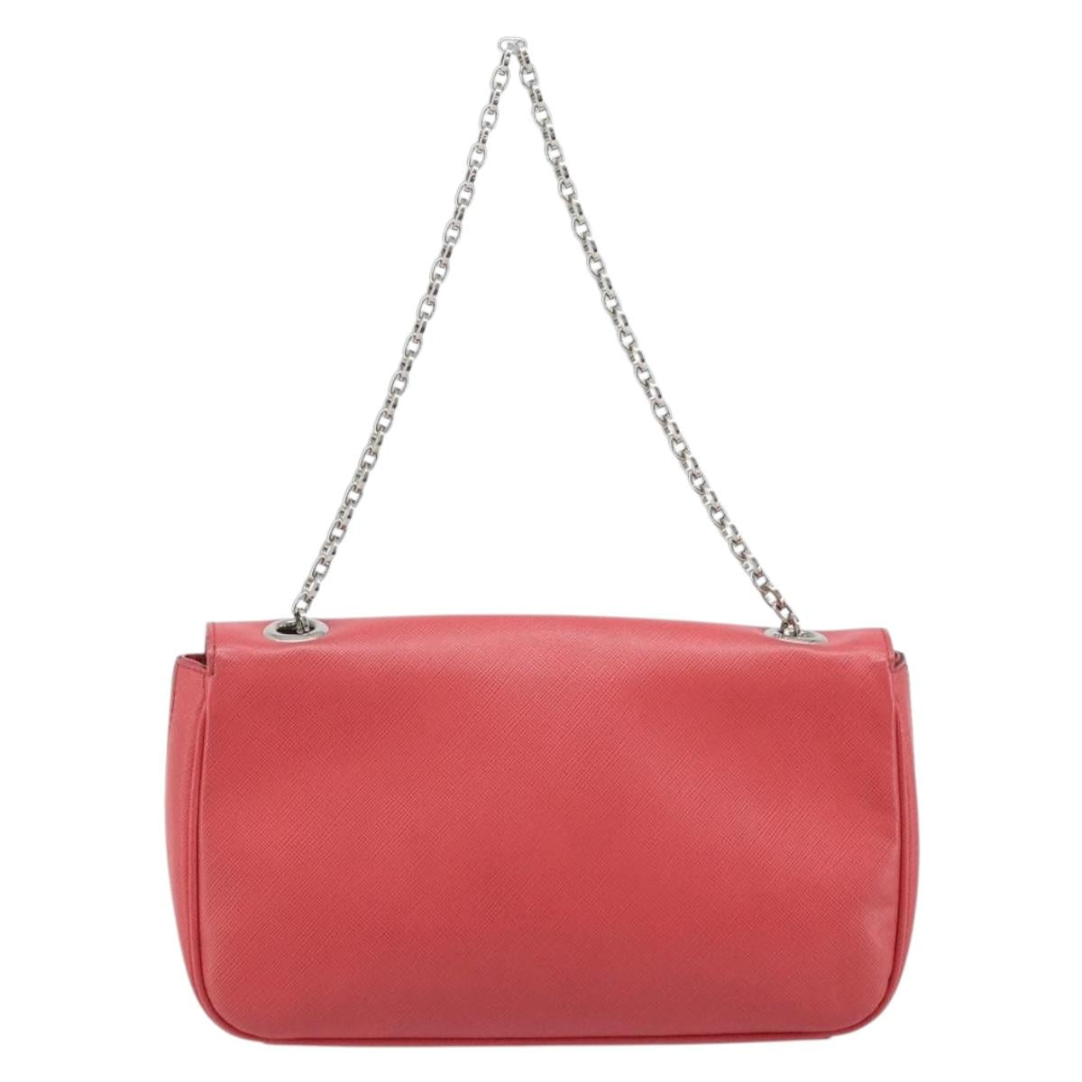 Salvatore Ferragamo Gancini Chain Shoulder Bag Leather Pink Silver Auth AMZ563A