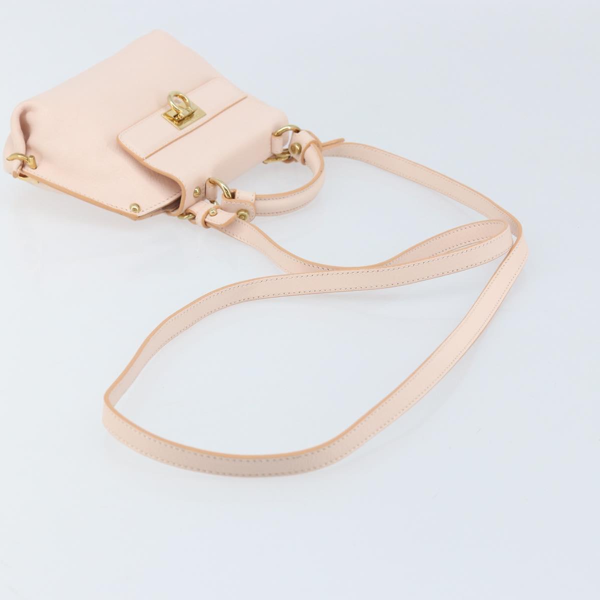 Salvatore Ferragamo Gancini Hand Bag Leather 2way Pink Gold Auth AMZ564A