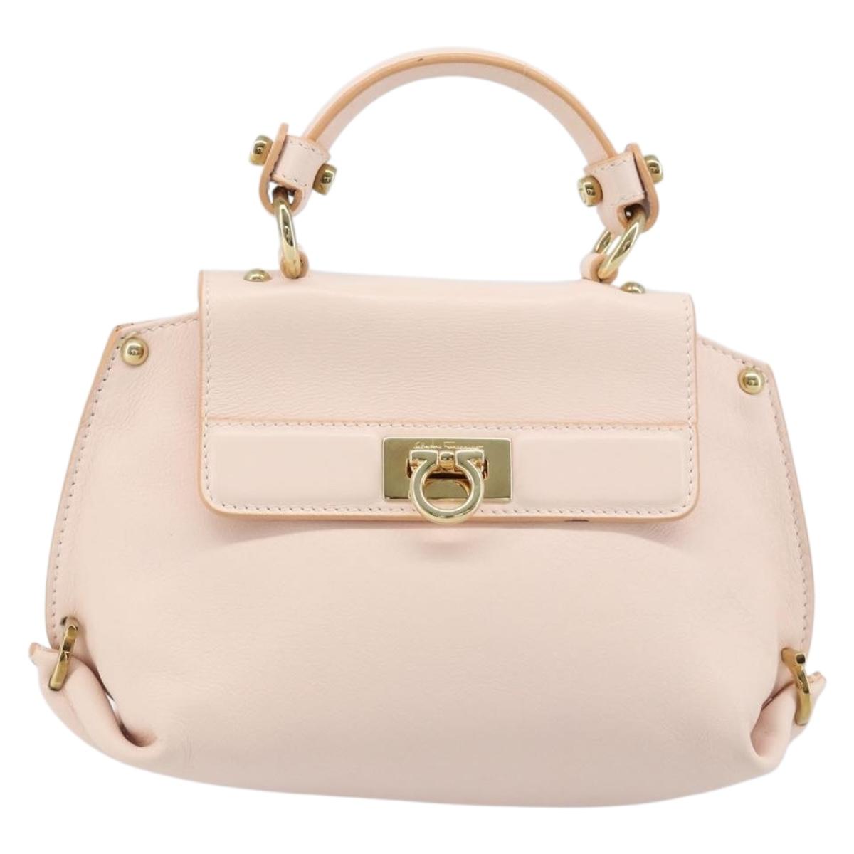 Salvatore Ferragamo Gancini Hand Bag Leather 2way Pink Gold Auth AMZ564A
