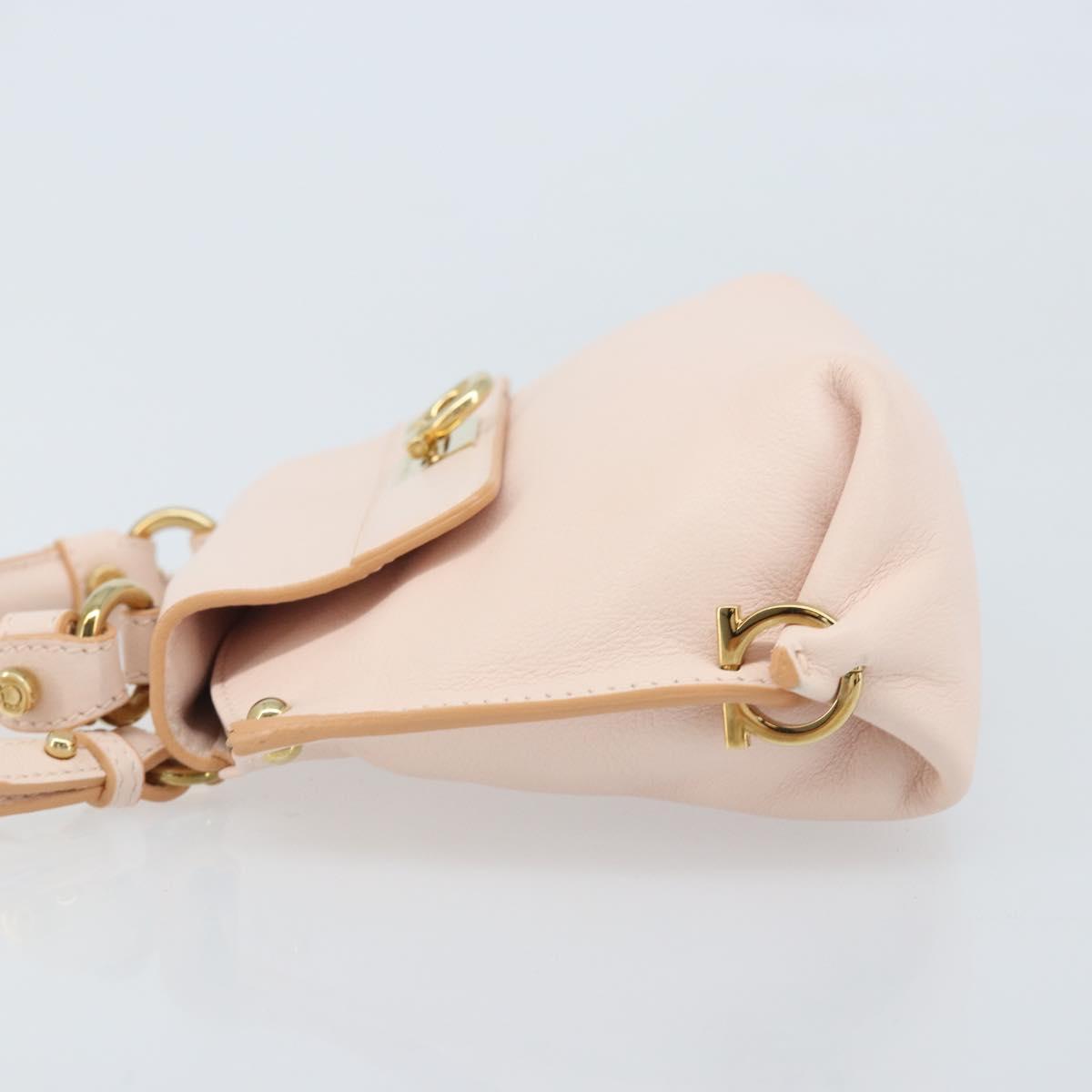 Salvatore Ferragamo Gancini Hand Bag Leather 2way Pink Gold Auth AMZ564A