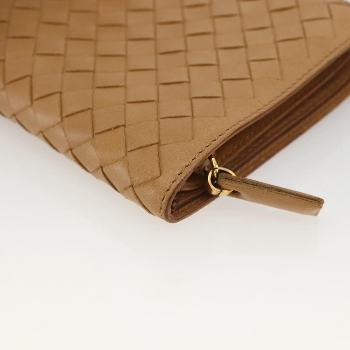BOTTEGA VENETA INTRECCIATO Long Wallet Leather Beige Auth AMZ568A