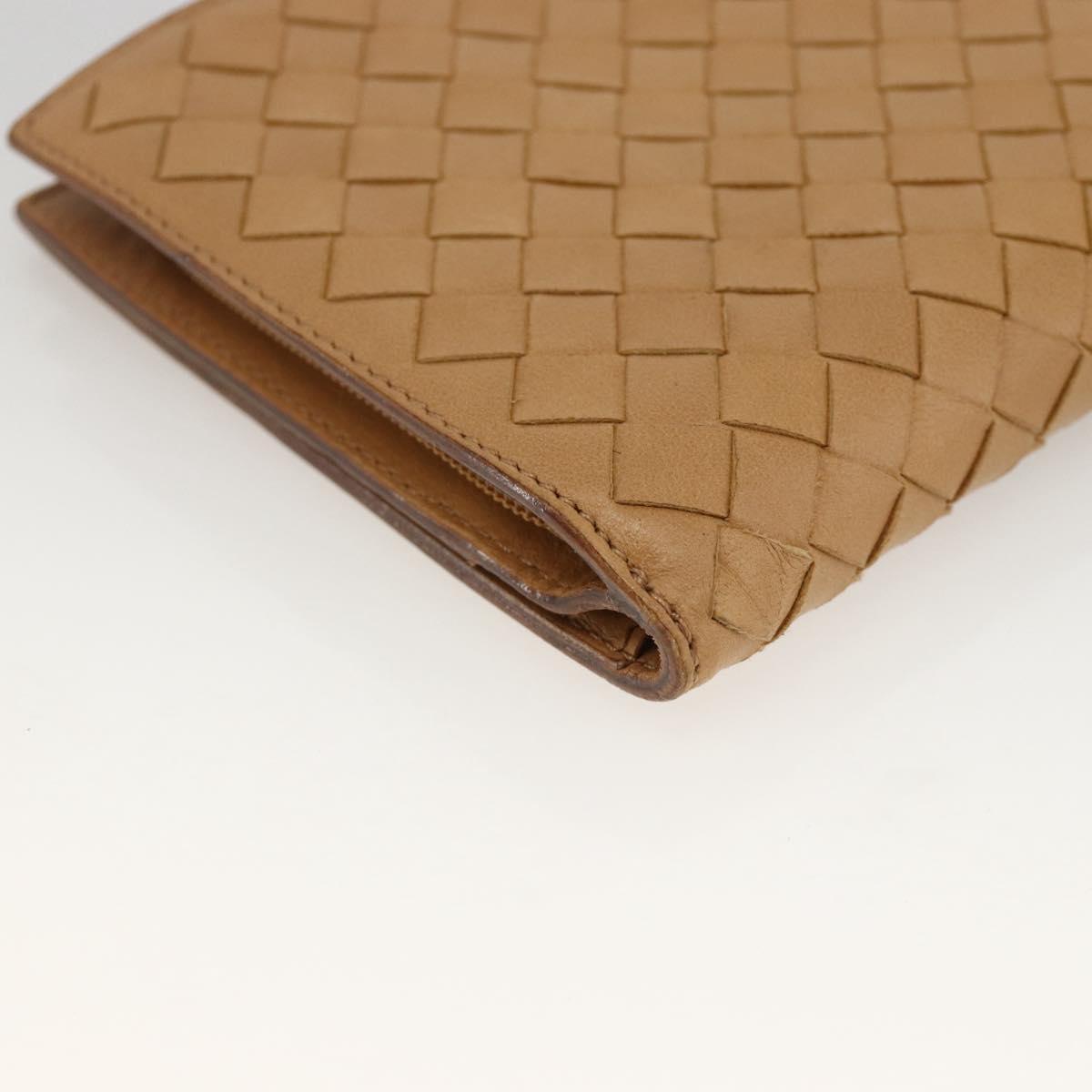 BOTTEGA VENETA INTRECCIATO Long Wallet Leather Beige Auth AMZ568A