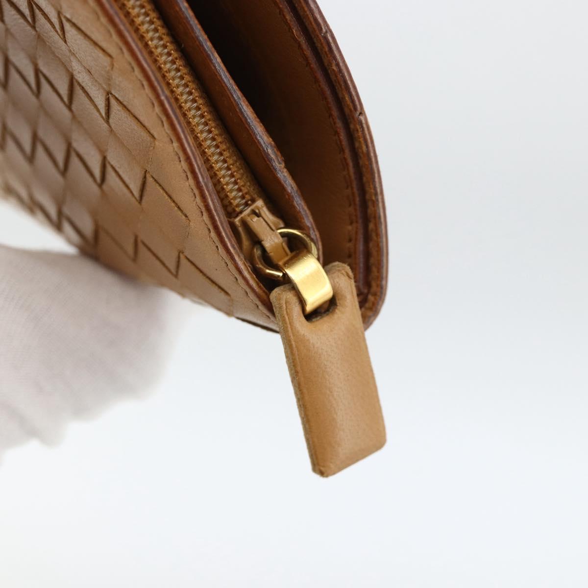 BOTTEGA VENETA INTRECCIATO Long Wallet Leather Beige Auth AMZ568A