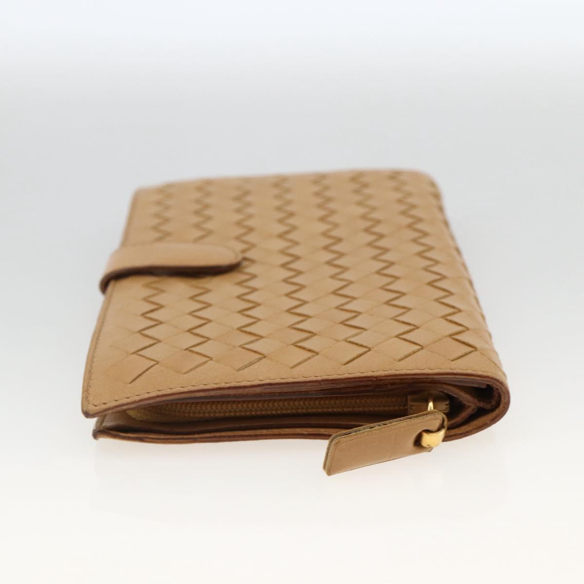 BOTTEGA VENETA INTRECCIATO Long Wallet Leather Beige Auth AMZ568A