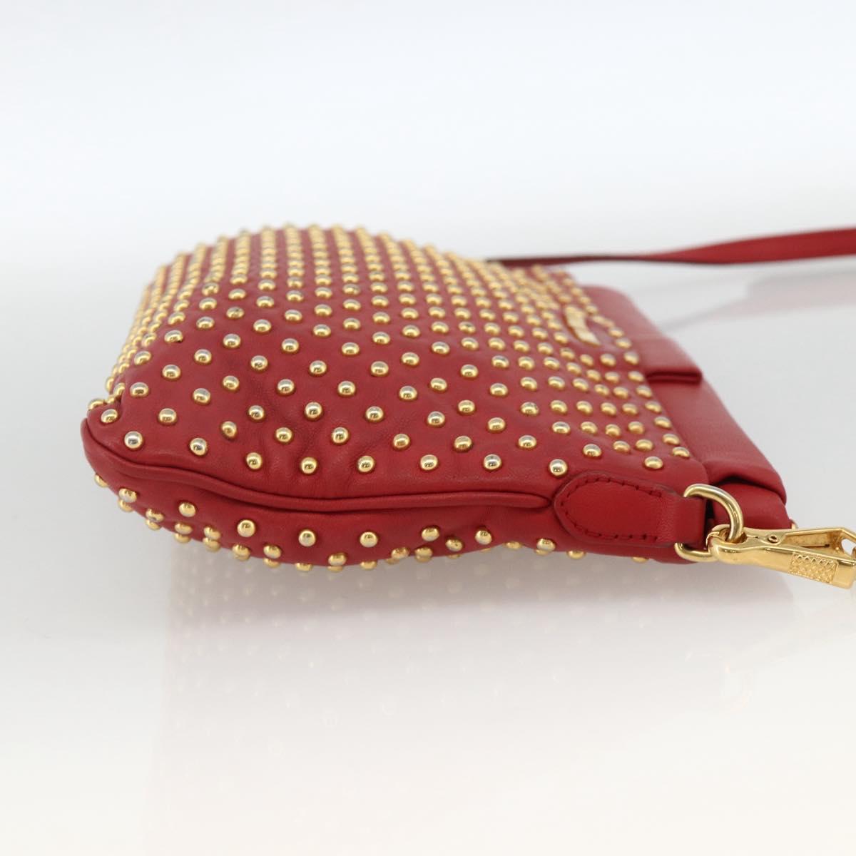 Miu Miu Shoulder Bag Leather Red Gold Auth AMZ577A