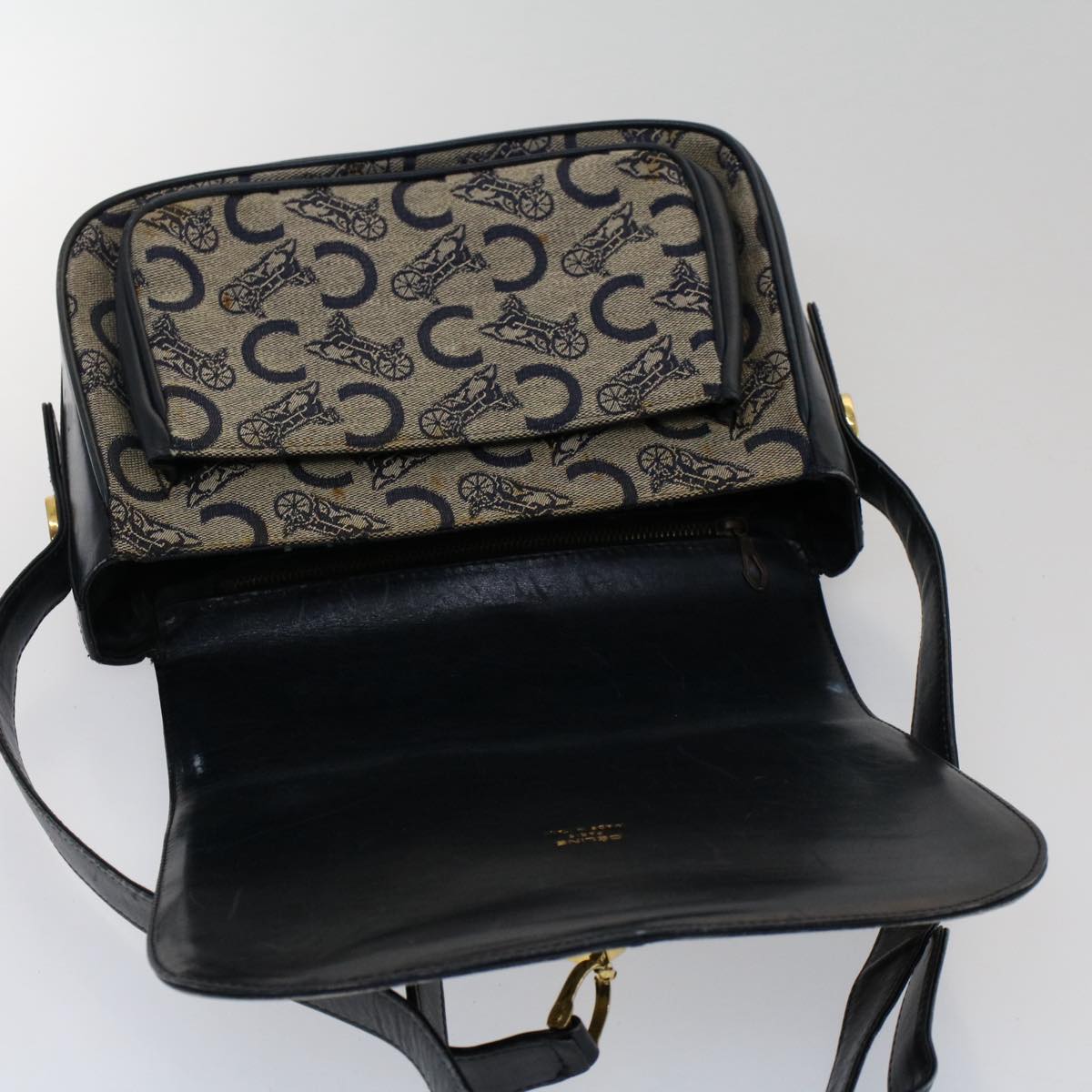 CELINE C Macadam Canvas Shoulder Bag Navy Auth ar10062