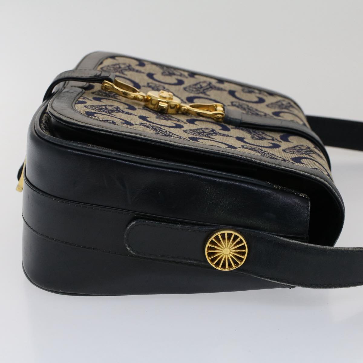 CELINE C Macadam Canvas Shoulder Bag Navy Auth ar10062