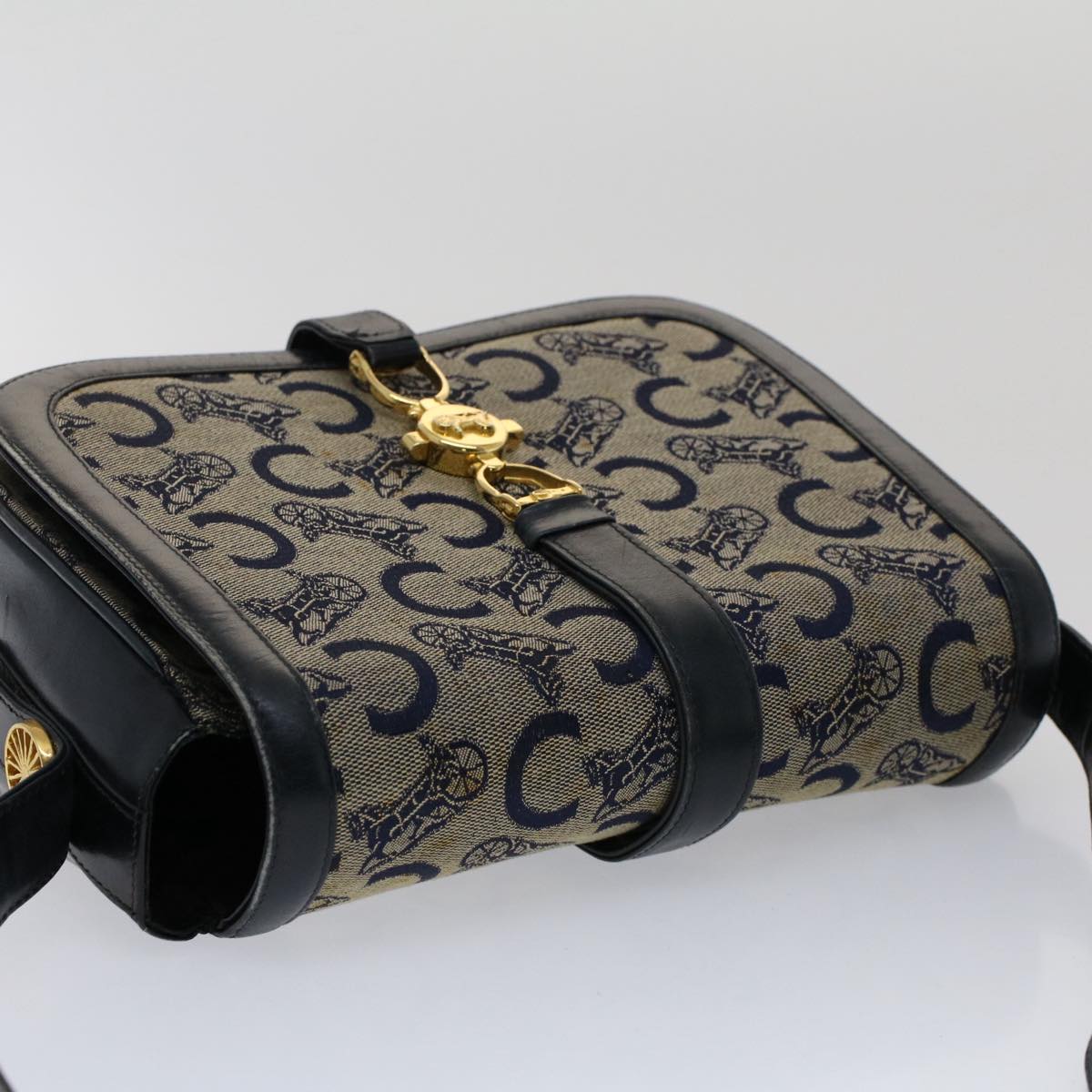CELINE C Macadam Canvas Shoulder Bag Navy Auth ar10062