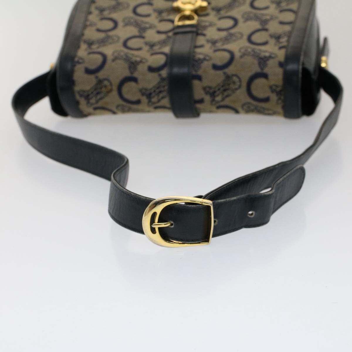 CELINE C Macadam Canvas Shoulder Bag Navy Auth ar10062