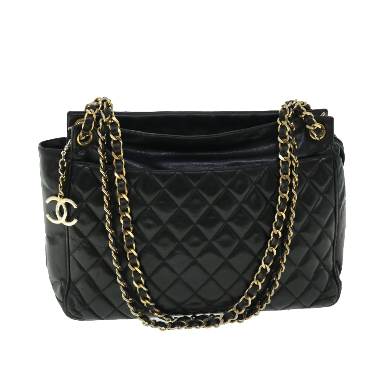 CHANEL Matelasse Chain Shoulder Bag Lamb Skin Black CC Auth ar10079